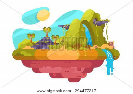 Uninhabited Picturesque Island Vector Illustration. Tropical Landscape
