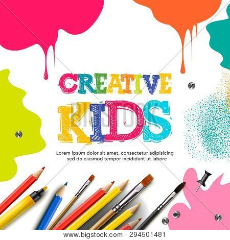 Kids Art Craft, Education, Creativity Class Concept. Vector Illustration.
