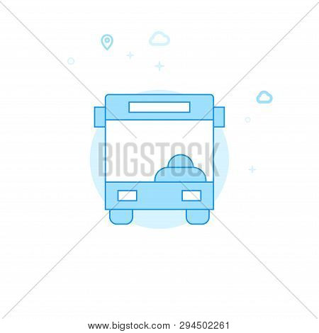 Bus Front View Flat Vector Icon. City, Urban, Public Transport Illustration. Light Flat Style. Blue 