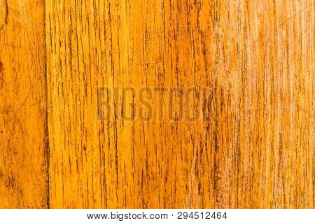 Yellow Colored Old Natural Wooden Board Textured Flooring Background. Surface Of Oak Wood For Design