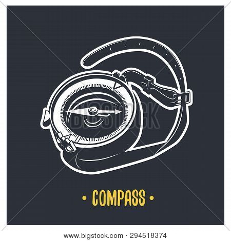 Compass Illustration. Vector Logotype Isolated On Black Background.