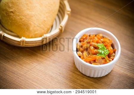 Stewed Diet Beans With Vegetables In A Bowl