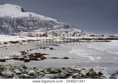 Winter harsh landscape in Lofoten Archipelago, Norway, Europe