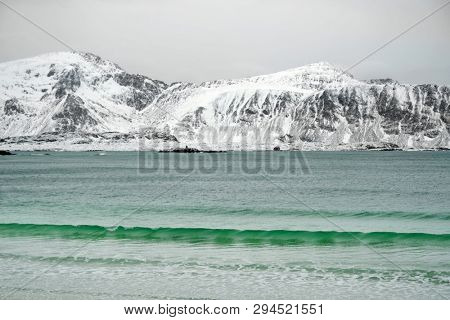 Winter harsh landscape in Lofoten Archipelago, Norway, Europe
