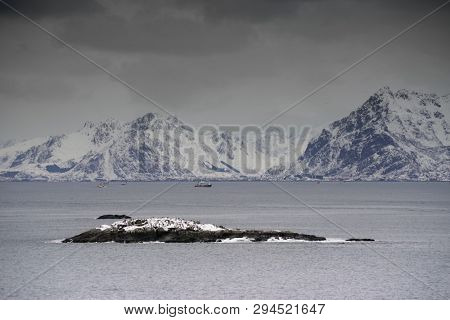 Winter harsh landscape in Lofoten Archipelago, Norway, Europe