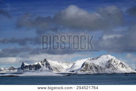 Winter harsh landscape in Lofoten Archipelago, Norway, Europe