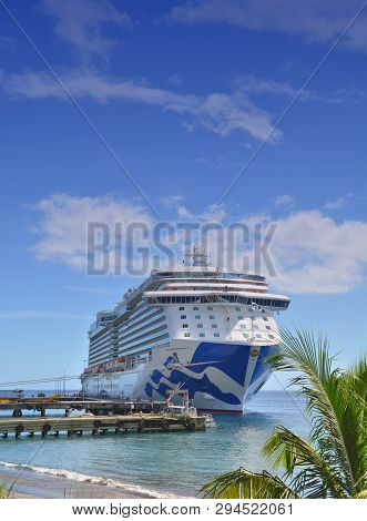 Dominica, Caribbean - March 24, 2017 : Royal Princess Ship Docked In Roseau Port. Royal Princess Is 