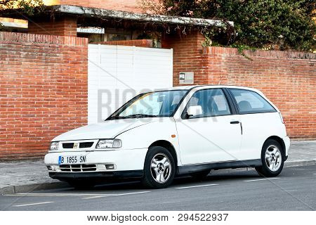 Igualada, Spain - March 8, 2019: White Compact Car Seat Ibiza In The City Street.
