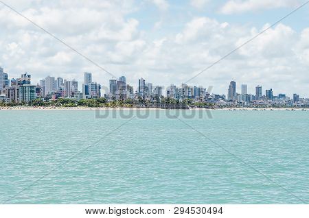 View Of Praia De Tambau Beach And The City On Background At Joao Pessoa Pb Brazil. Touristic Beach O