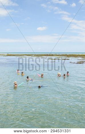 Joao Pessoa - Pb, Brazil - February 21, 2019: People At Caribessa, Bessa Beach, Praia Do Bessa. Tour