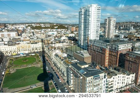 Brighton, England-18 October,2018: Top View Of Brighton Cityscape Town On The British Airways I360 S