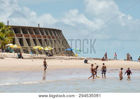 Joao Pessoa - Pb, Brazil - February 24, 2019: View Of Praia De Tambau Beach And The Iconic Tambau Ho