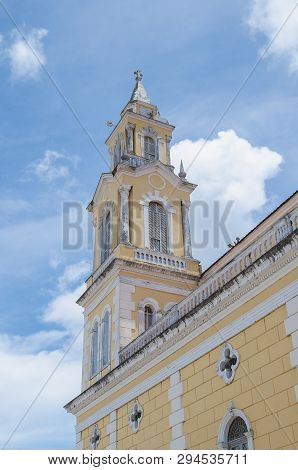Joao Pessoa Pb, Brazil - February 25, 2019: Historic Church. Tower Of Igreja De Sao Frei Pedro Gonca