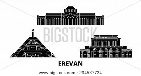 Armenia, Erevan Flat Travel Skyline Set. Armenia, Erevan Black City Vector Illustration, Symbol, Tra