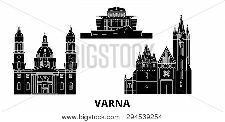 Bulgaria, Varna Flat Travel Skyline Set. Bulgaria, Varna Black City Vector Illustration, Symbol, Tra