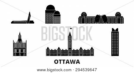 Canada, Ottawa Flat Travel Skyline Set. Canada, Ottawa Black City Vector Illustration, Symbol, Trave