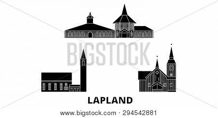 Finland, Lapland Flat Travel Skyline Set. Finland, Lapland Black City Vector Illustration, Symbol, T