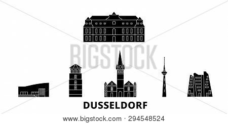 Germany, Dusseldorf Flat Travel Skyline Set. Germany, Dusseldorf Black City Vector Illustration, Sym
