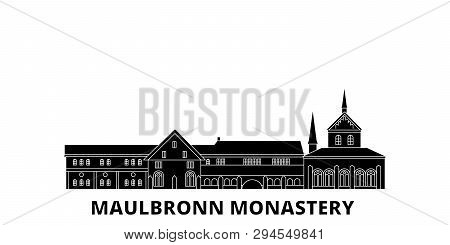 Germany, Maulbronn Monastery Flat Travel Skyline Set. Germany, Maulbronn Monastery Black City Vector