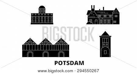 Germany, Potsdam Flat Travel Skyline Set. Germany, Potsdam Black City Vector Illustration, Symbol, T