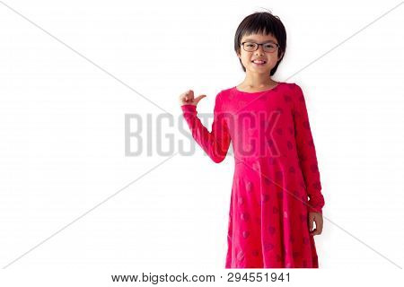 Portrait Asian Cute Girl With Smiling Face For Advertisement And Billboard. Studio Shot Of Young Gir