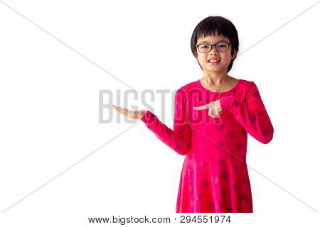Portrait Asian Cute Girl With Smiling Face For Advertisement And Billboard. Studio Shot Of Young Gir