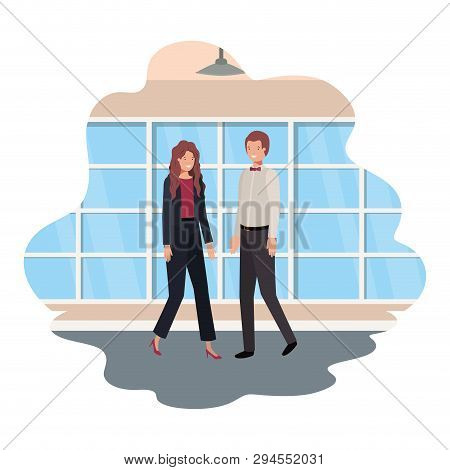 Cuople Of Business With Wall And Windows Vector Illustration Desing