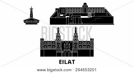 Israel, Eilat Flat Travel Skyline Set. Israel, Eilat Black City Vector Illustration, Symbol, Travel 