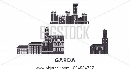 Italy, Garda Flat Travel Skyline Set. Italy, Garda Black City Vector Illustration, Symbol, Travel Si