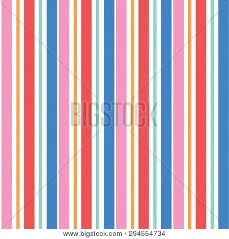 Abstract Vector Multicolor Geometric Seamless Vector Pattern. Vibrant Vertical Stripes On White Back