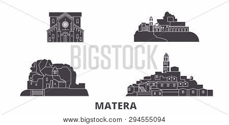 Italy, Matera Flat Travel Skyline Set. Italy, Matera Black City Vector Illustration, Symbol, Travel 