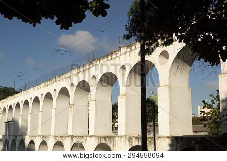Landmark White Arches Of Arcos Da Lapa In Centro Of Rio De Janeiro Brazil