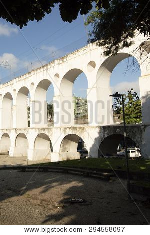 Landmark White Arches Of Arcos Da Lapa In Centro Of Rio De Janeiro Brazil