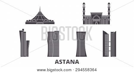 Kazakhstan, Astana Flat Travel Skyline Set. Kazakhstan, Astana Black City Vector Illustration, Symbo