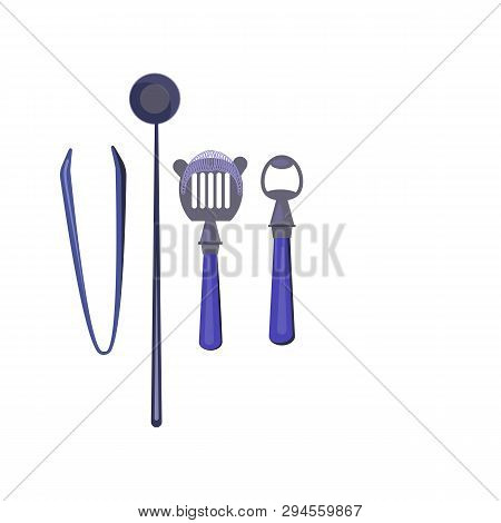 Barman Equipment Flat Icon. Bottle Opener, Ice Tongs, Stirrer, Strainer. Bar Concept. Vector Illustr