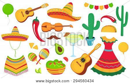 Cinco De Mayo. A Large Set Of Decorative Elements For The Design Of A Poster, Banner, Flyer, Greetin