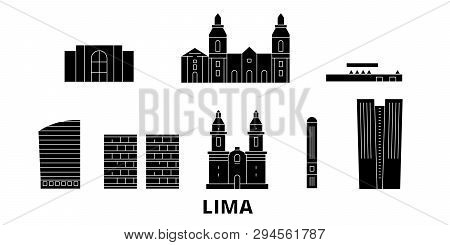 Peru, Lima Flat Travel Skyline Set. Peru, Lima Black City Vector Illustration, Symbol, Travel Sights