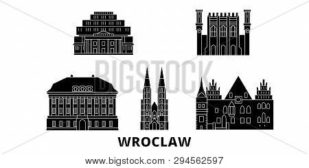 Poland, Wroclaw Flat Travel Skyline Set. Poland, Wroclaw Black City Vector Illustration, Symbol, Tra