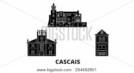 Portugal, Cascais Flat Travel Skyline Set. Portugal, Cascais Black City Vector Illustration, Symbol,