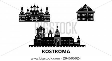 Russia, Kostroma Flat Travel Skyline Set. Russia, Kostroma Black City Vector Illustration, Symbol, T