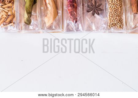 Cooking Ingredients In Pack White Background With A Space For A Text