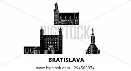 Slovakia, Bratislava Flat Travel Skyline Set. Slovakia, Bratislava Black City Vector Illustration, S