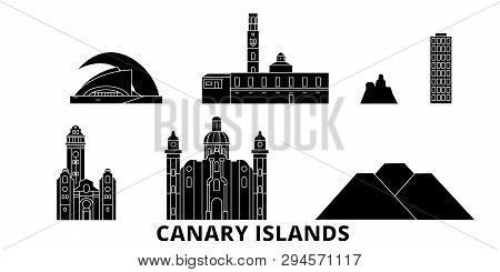 Spain, Canary Islands Flat Travel Skyline Set. Spain, Canary Islands Black City Vector Illustration,