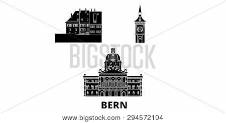 Switzerland, Bern Flat Travel Skyline Set. Switzerland, Bern Black City Vector Illustration, Symbol,