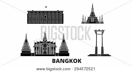 Thailand, Bangkok Flat Travel Skyline Set. Thailand, Bangkok Black City Vector Illustration, Symbol,