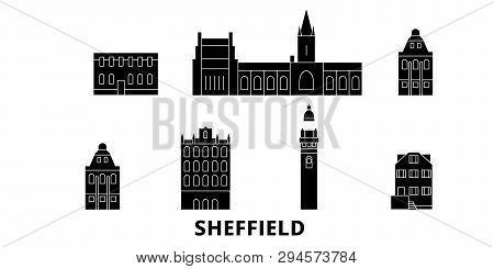 United Kingdom, Sheffield Flat Travel Skyline Set. United Kingdom, Sheffield Black City Vector Illus