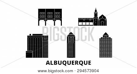 United States, Albuquerque City Flat Travel Skyline Set. United States, Albuquerque City Black City 