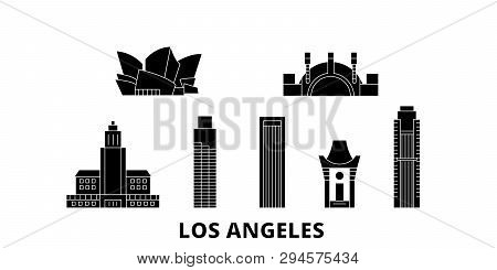 United States, Los Angeles Flat Travel Skyline Set. United States, Los Angeles Black City Vector Ill