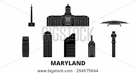 United States, Maryland Flat Travel Skyline Set. United States, Maryland Black City Vector Illustrat