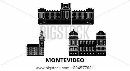 Uruguay , Montevideo Flat Travel Skyline Set. Uruguay , Montevideo Black City Vector Illustration, S